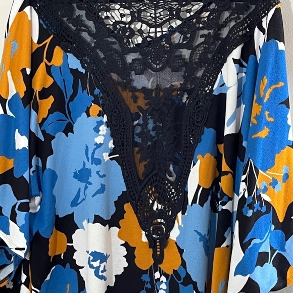 Susan Graver Sweater Women XL Blue Floral Pullover Boho Western Office Neutral - Picture 7 of 12